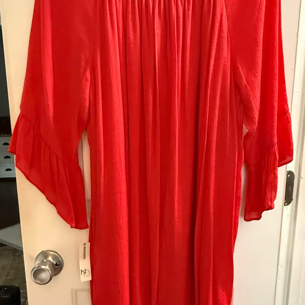 Flowy Red Dress with Ruffled Sleeves
